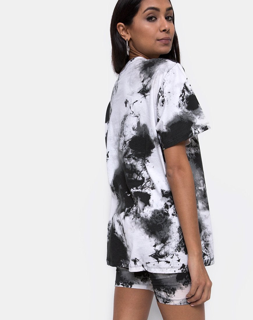 Camiseta básica oversize en monocromo tie dye blanco y negro