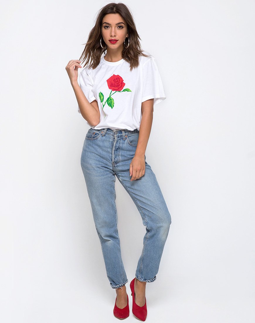 Imagen de Oversize Basic Tee in White with Rose