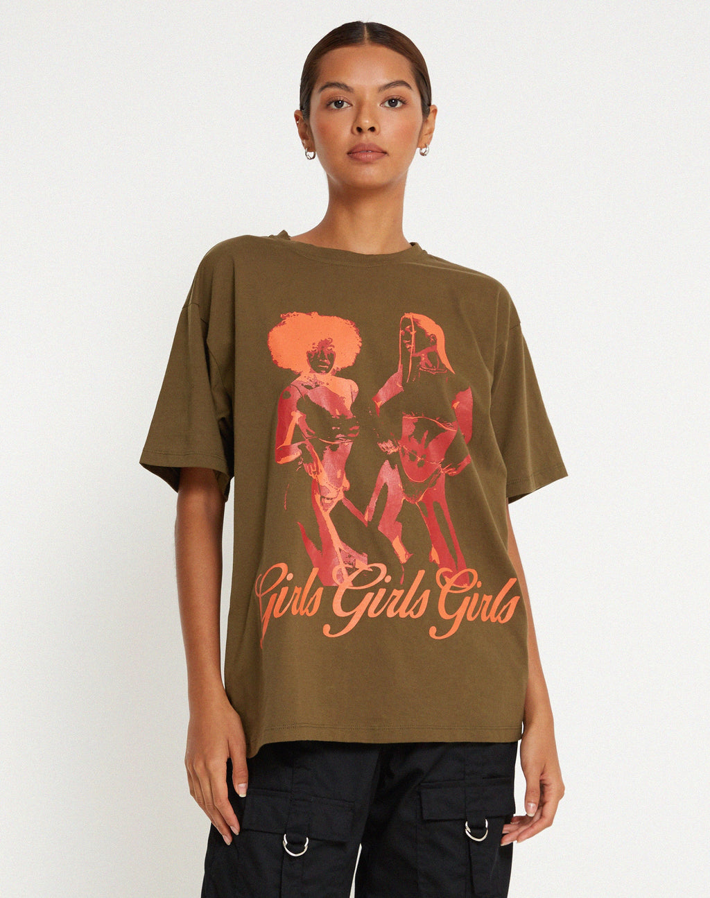 Camiseta básica oversize en caqui Niñas Niñas Niñas