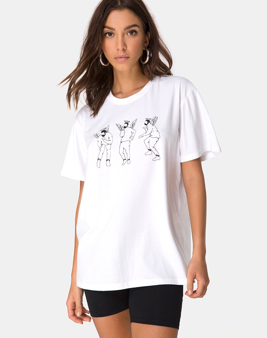 Camiseta básica oversize en blanco con Dancing Drake