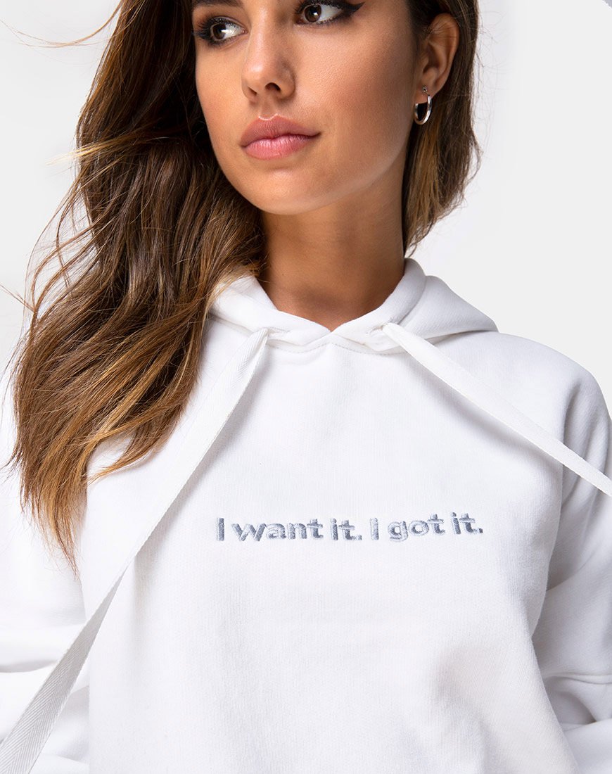 Imagen de Oversize Hoody in White I Want it Embro