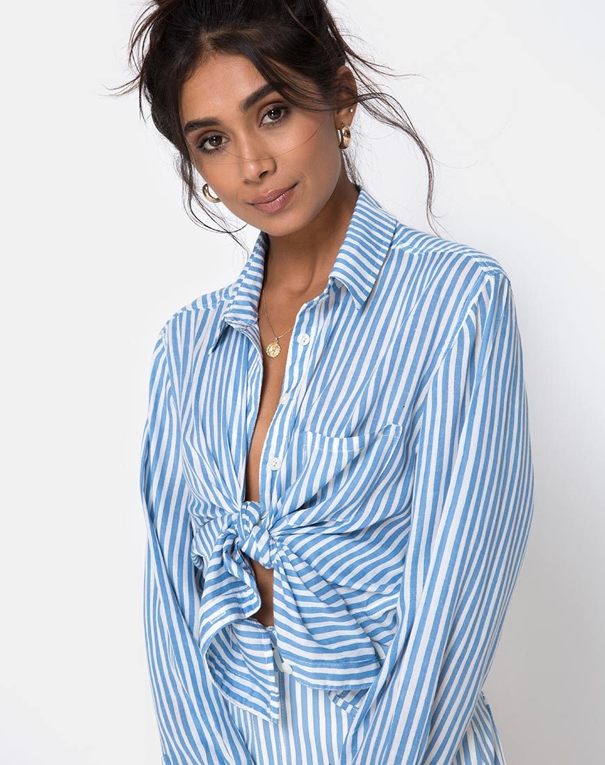 Image of Camisa Oxford de Rayas Básicas Azul y Blanca