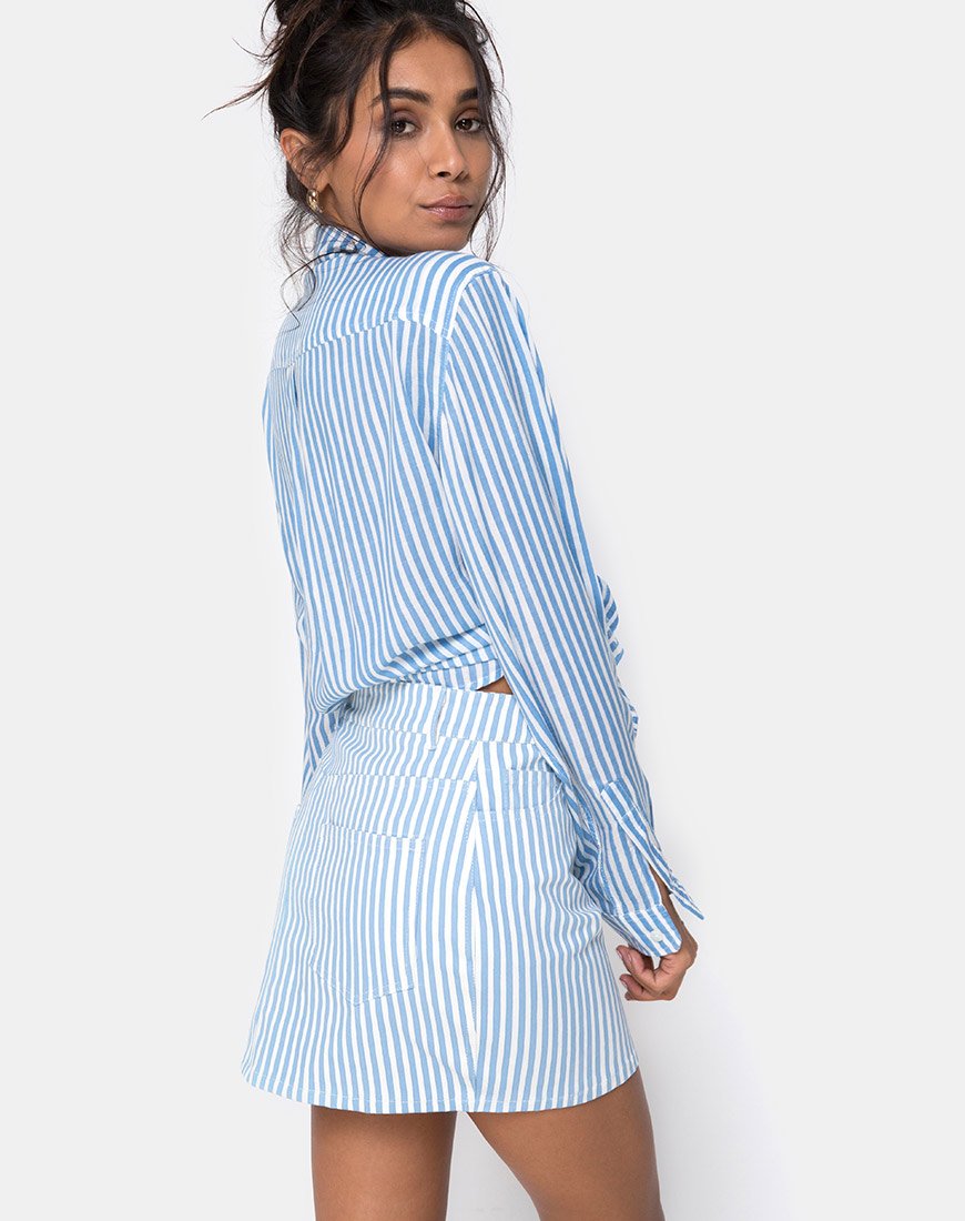 Imagen de la minifalda Broomy en raya básica azul y blanca