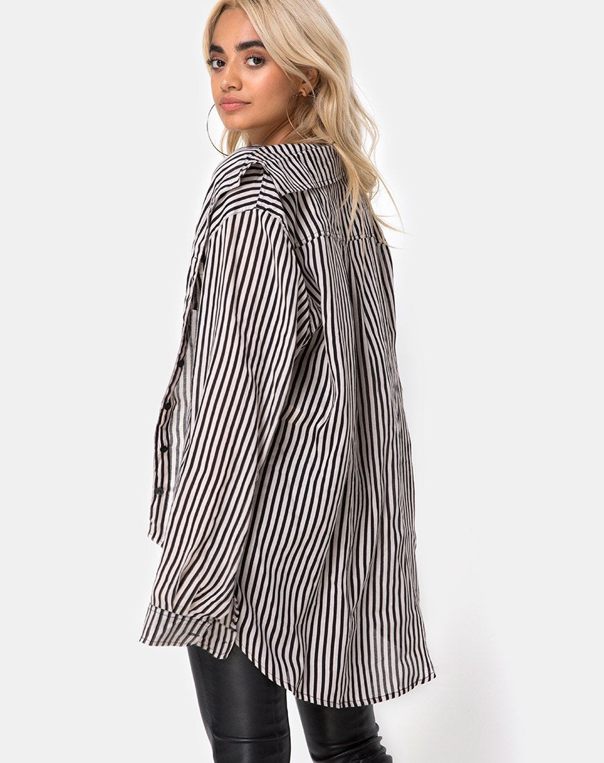 Imagen de Camisa Oxford en Mini Rayas Negras y Nude