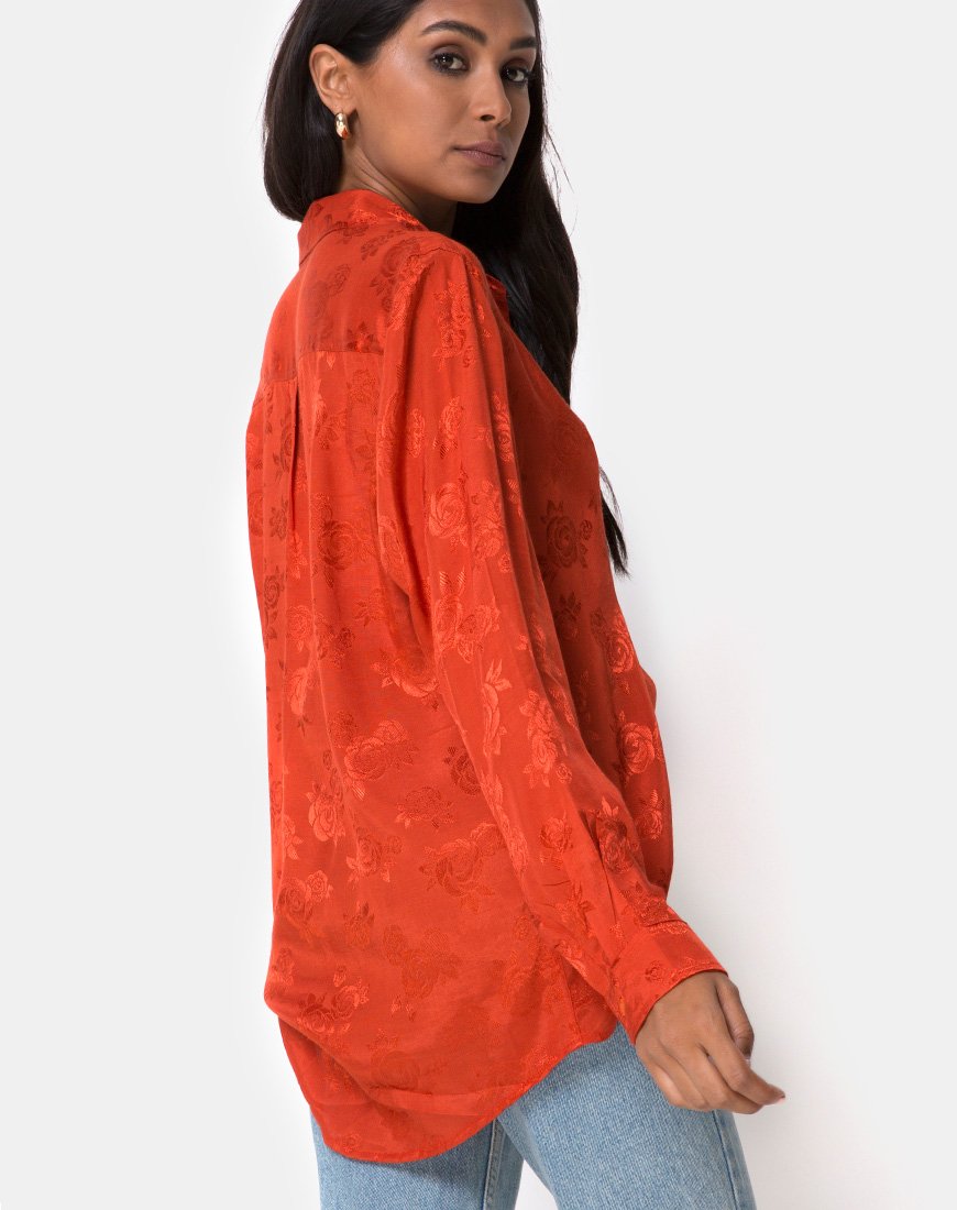 Camisa Oxford en Satén Rosa Óxido