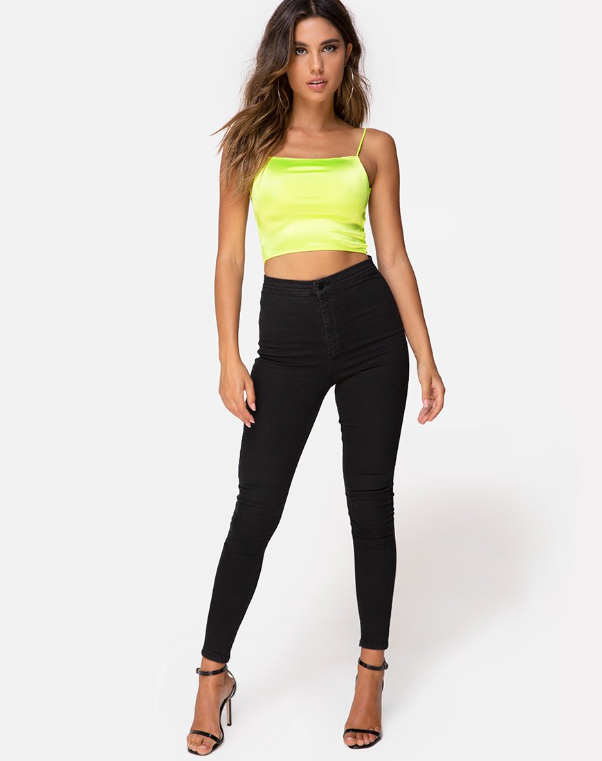Imagen de Ozka Crop Top de satén amarillo neón