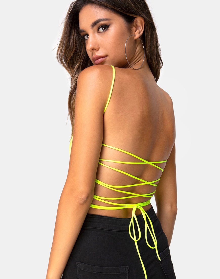 Imagen de Ozka Crop Top de satén amarillo neón