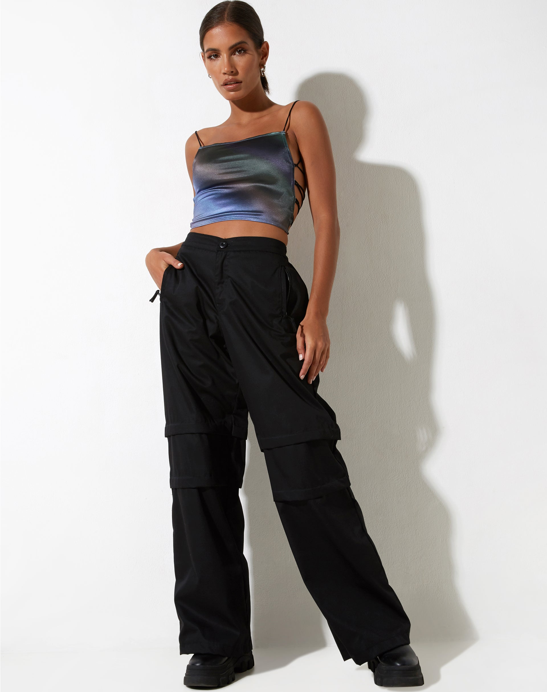 Crop Top Ozka en satén Petrol Ombre