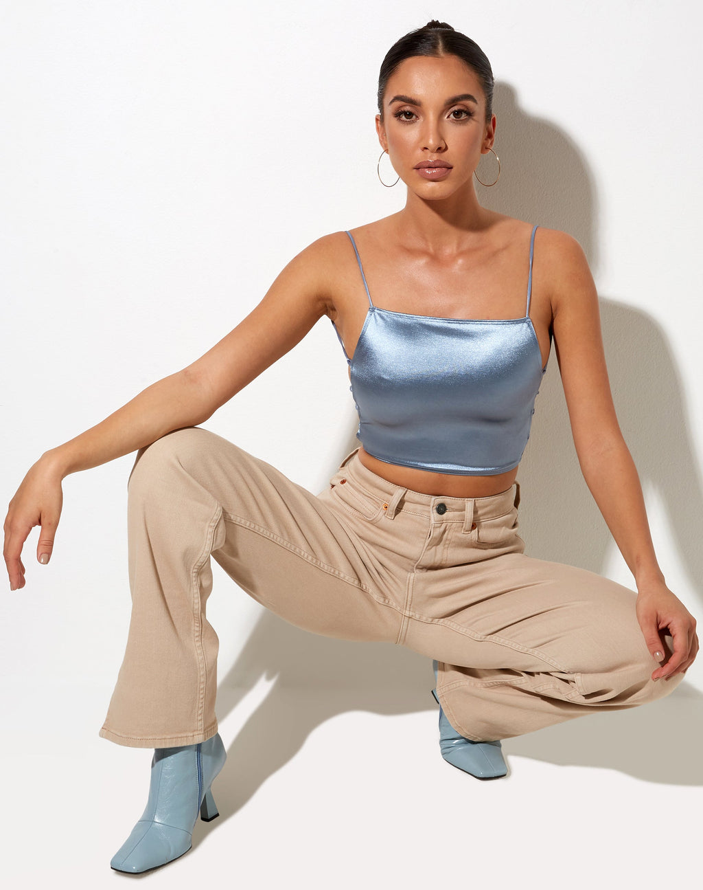 Crop Top Ozka en azul satinado