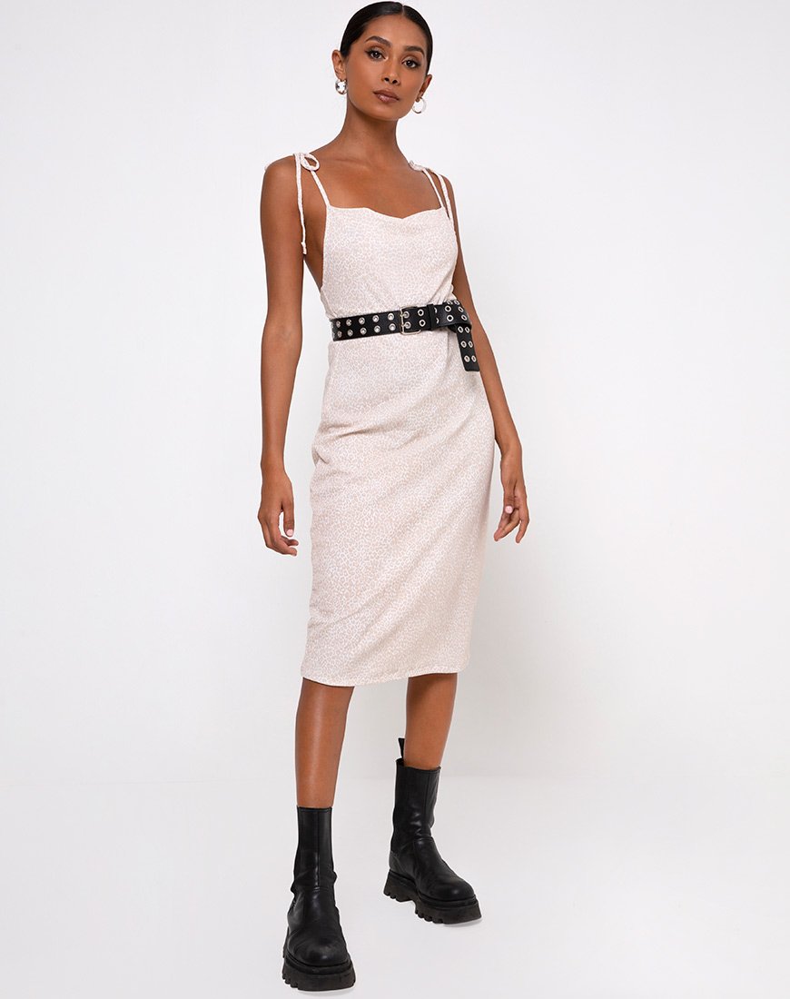 Vestido Paloma Midi en Flock Ditsy Leopard Taupe