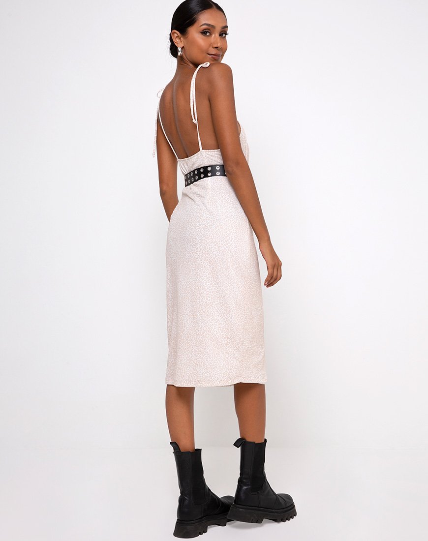 Vestido Paloma Midi en Flock Ditsy Leopard Taupe