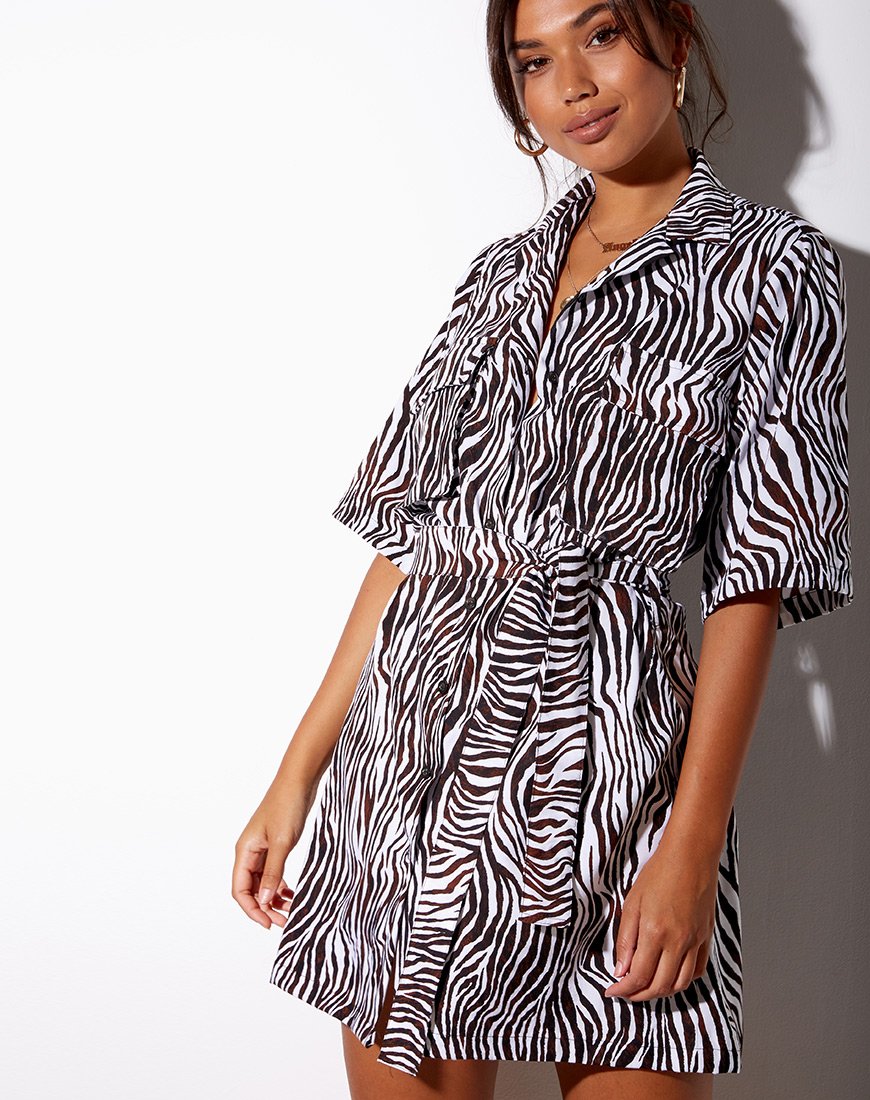 Pamela Vestido Camisero en Cebra Vertical