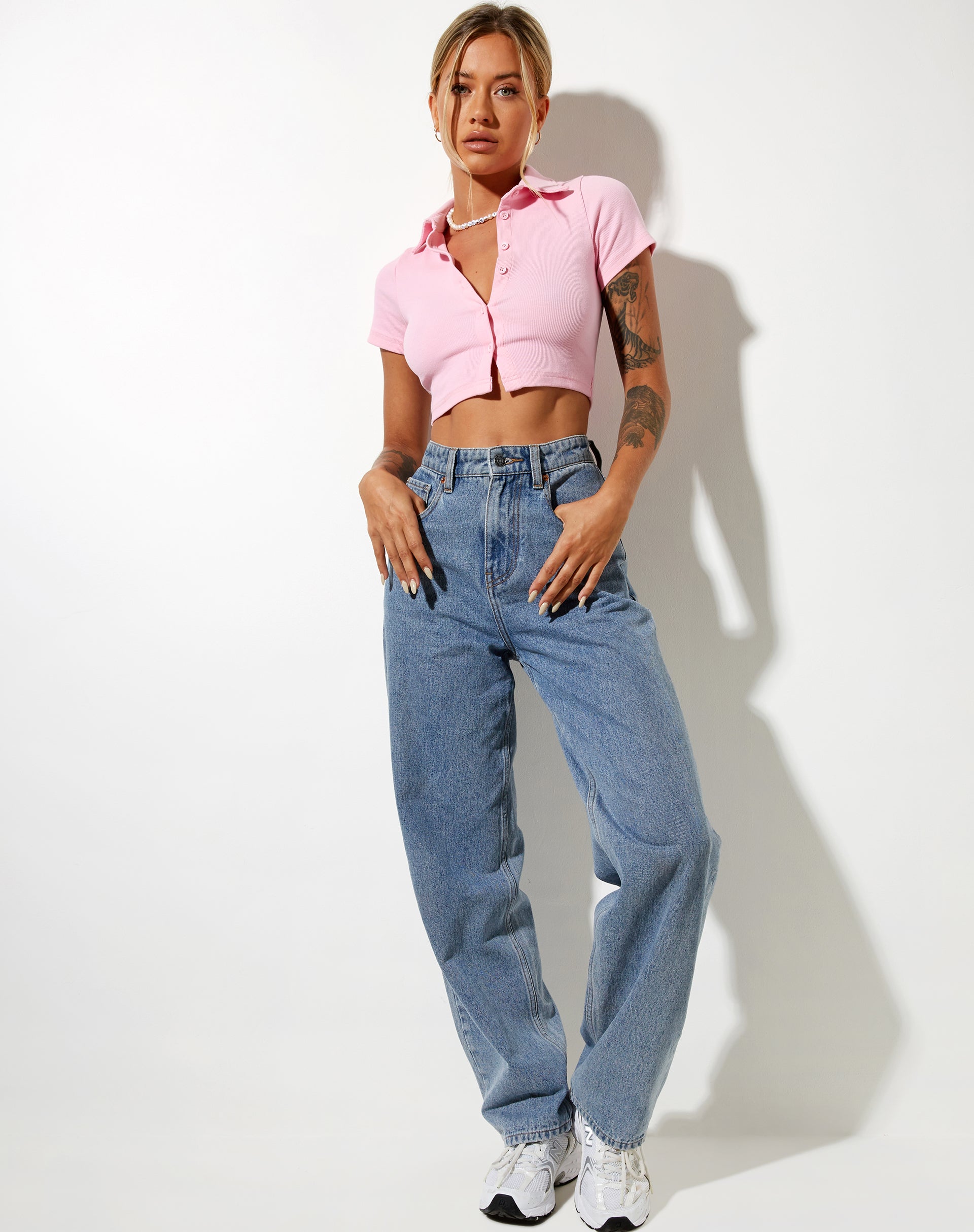 Imagen de Panya Cropped Shirt in Rib Baby Pink