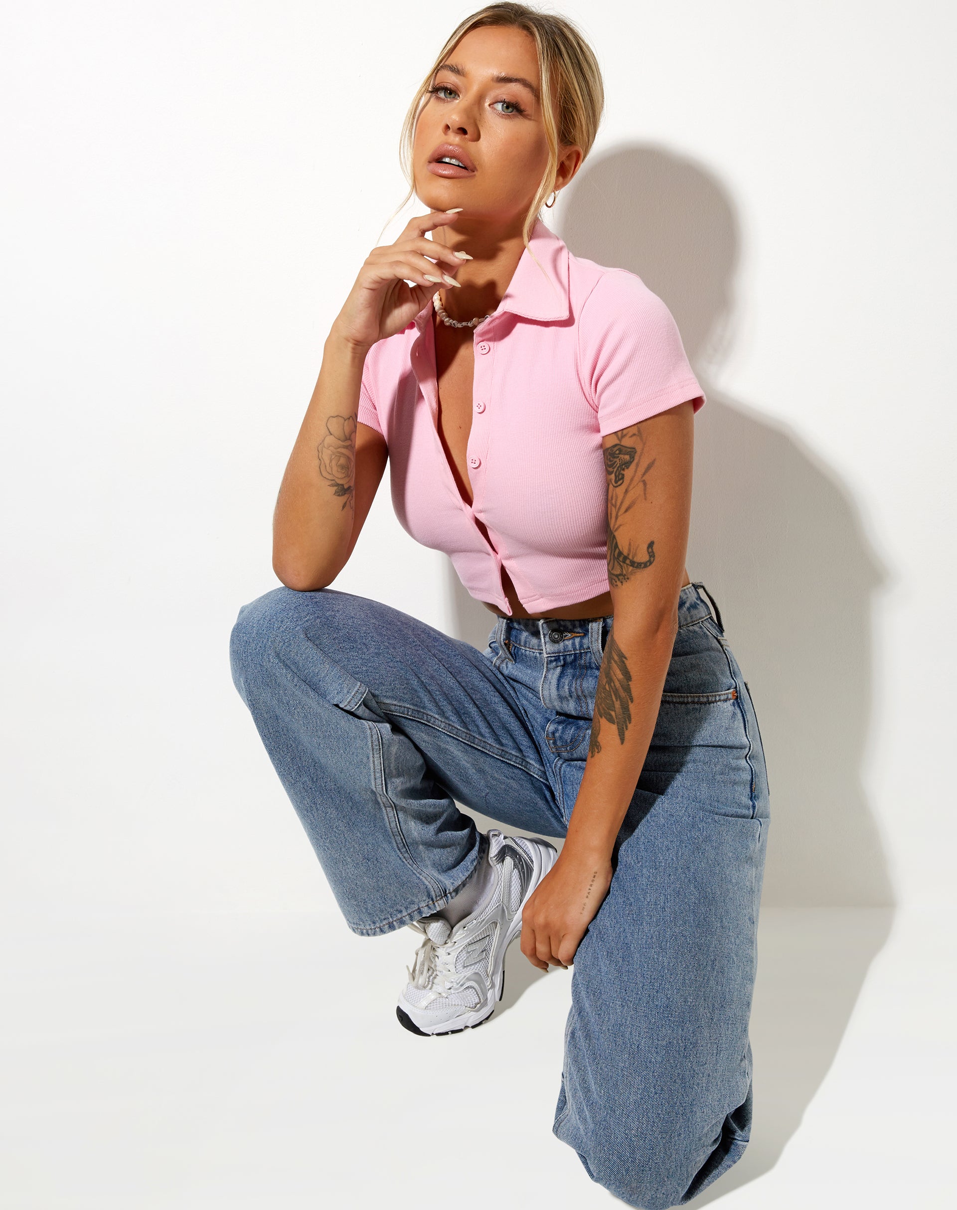 Imagen de Panya Cropped Shirt in Rib Baby Pink