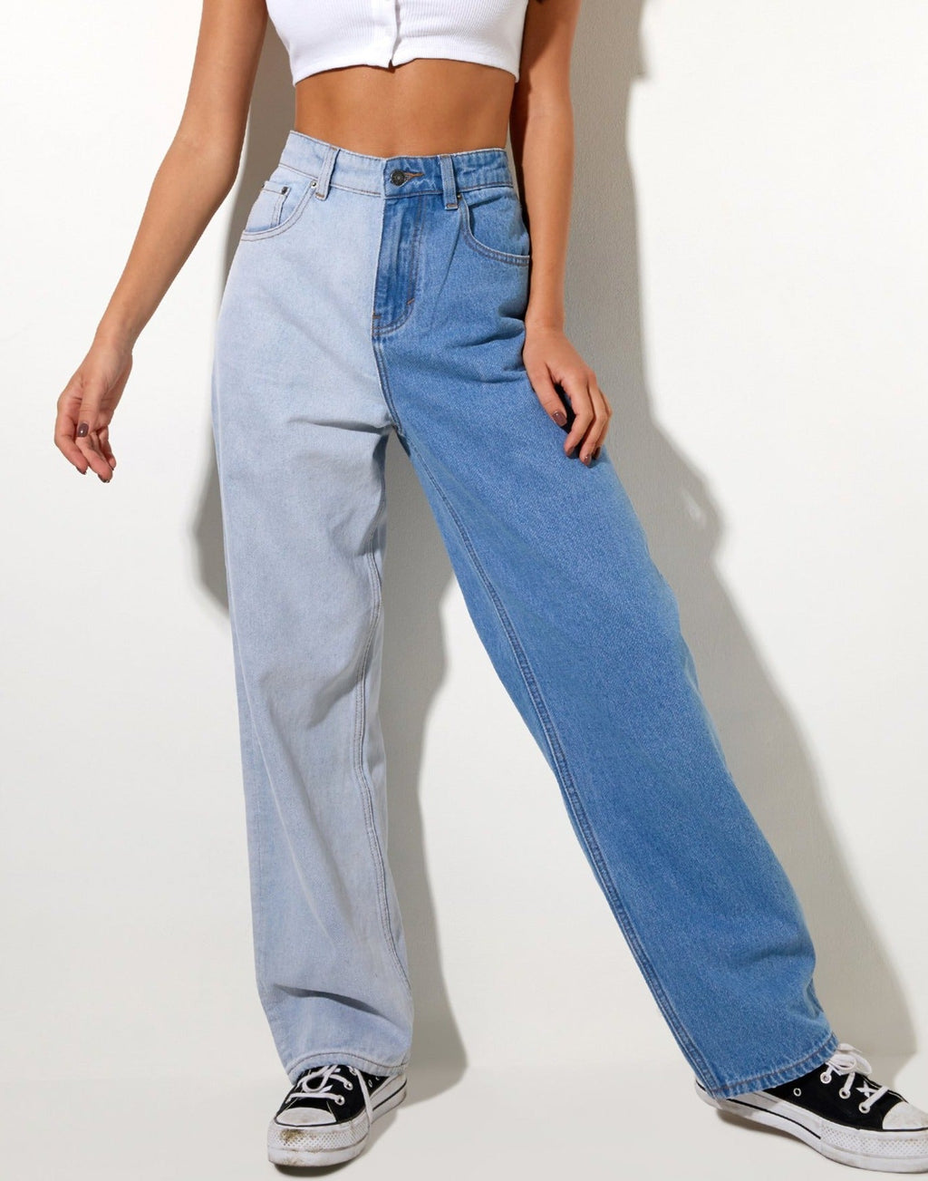 Half and Half Parallel Jean en denim lavado claro y blanqueado