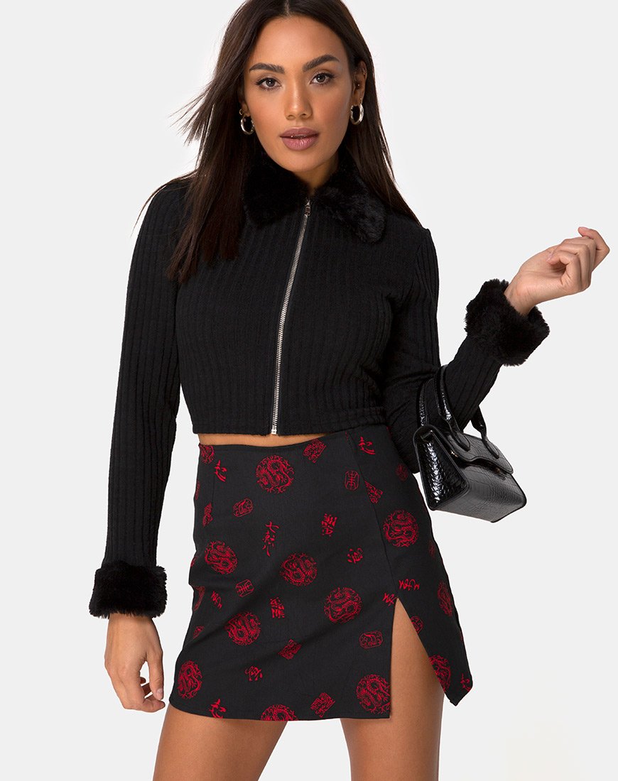 Falda Pelmet en China Town Negro Rojo