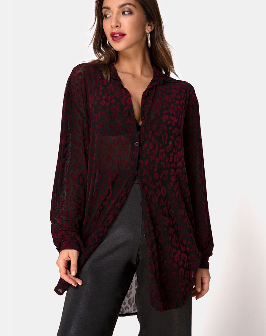 Camisa Phobe en malla de leopardo rojo