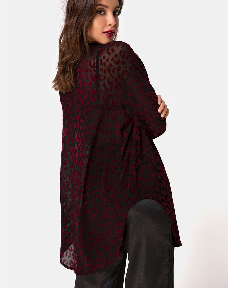 Camisa Phobe en malla de leopardo rojo