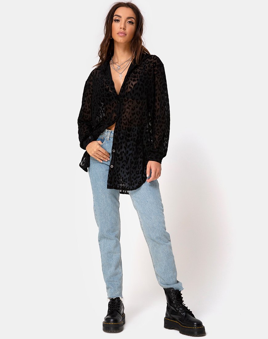 Imagen de la camisa Phobe en red de leopardo Negro