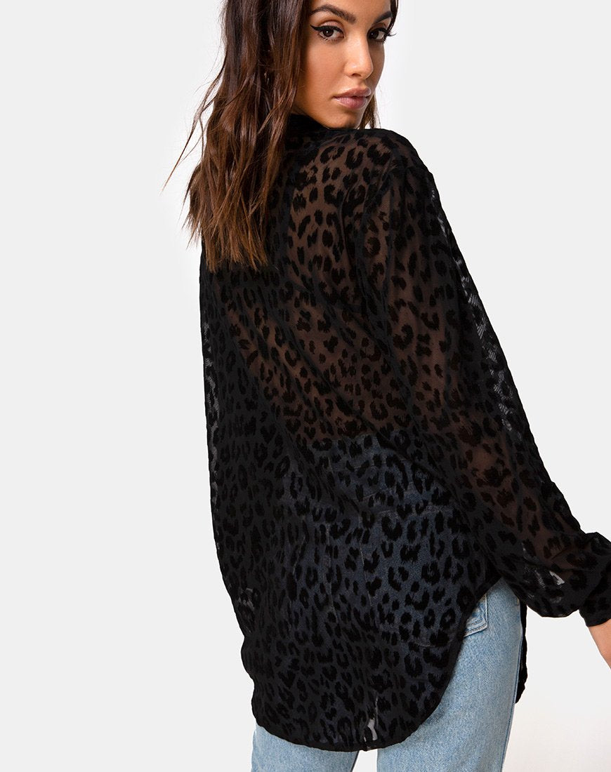 Imagen de la camisa Phobe en red de leopardo Negro