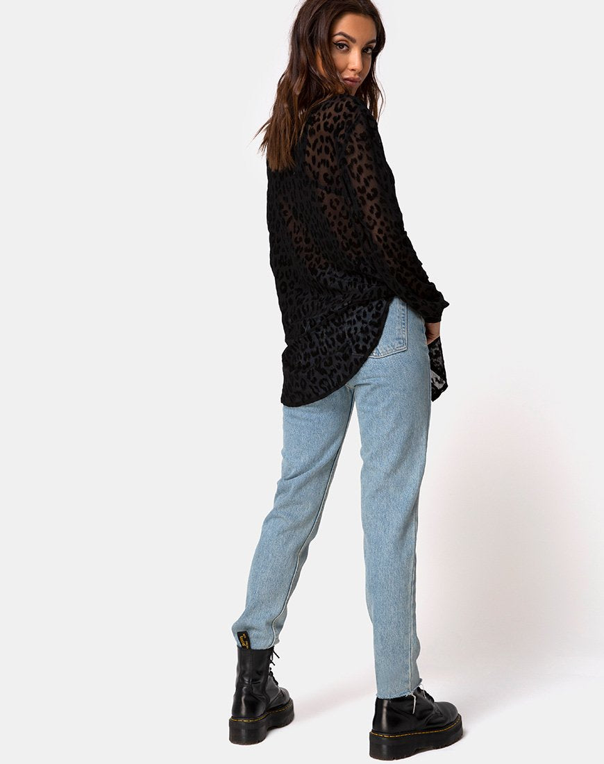 Imagen de la camisa Phobe en red de leopardo Negro
