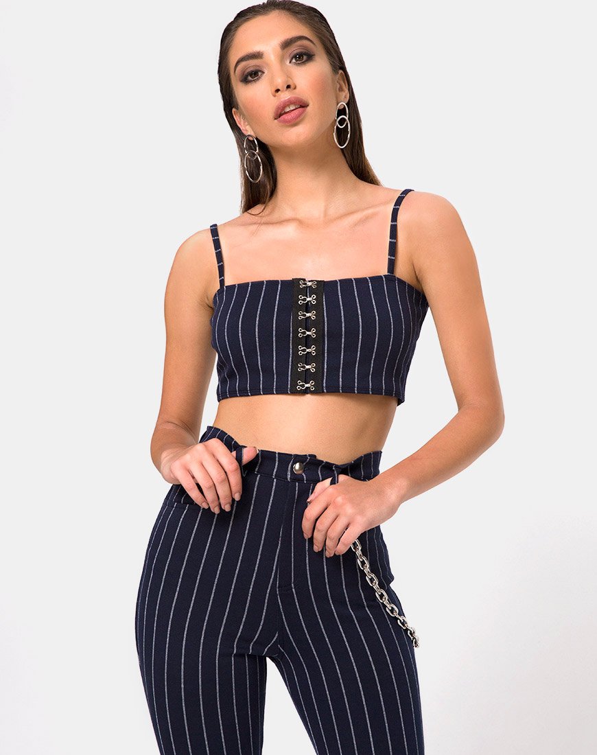 Pantalón de pinzas a rayas azul marino