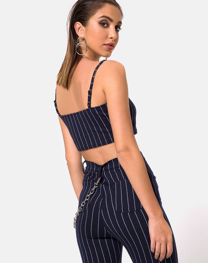 Pantalón de pinzas a rayas azul marino
