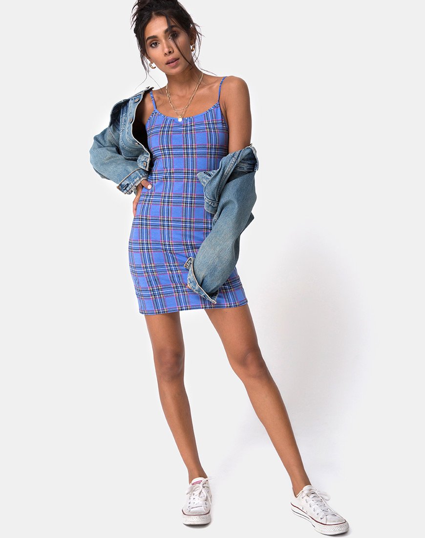 Imagen de Piper Bodycon Dress in 90S Check Blue Pink