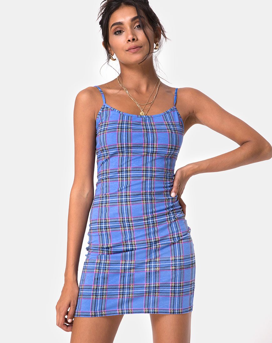 Piper Bodycon Dress in 90'S Check Azul Rosa