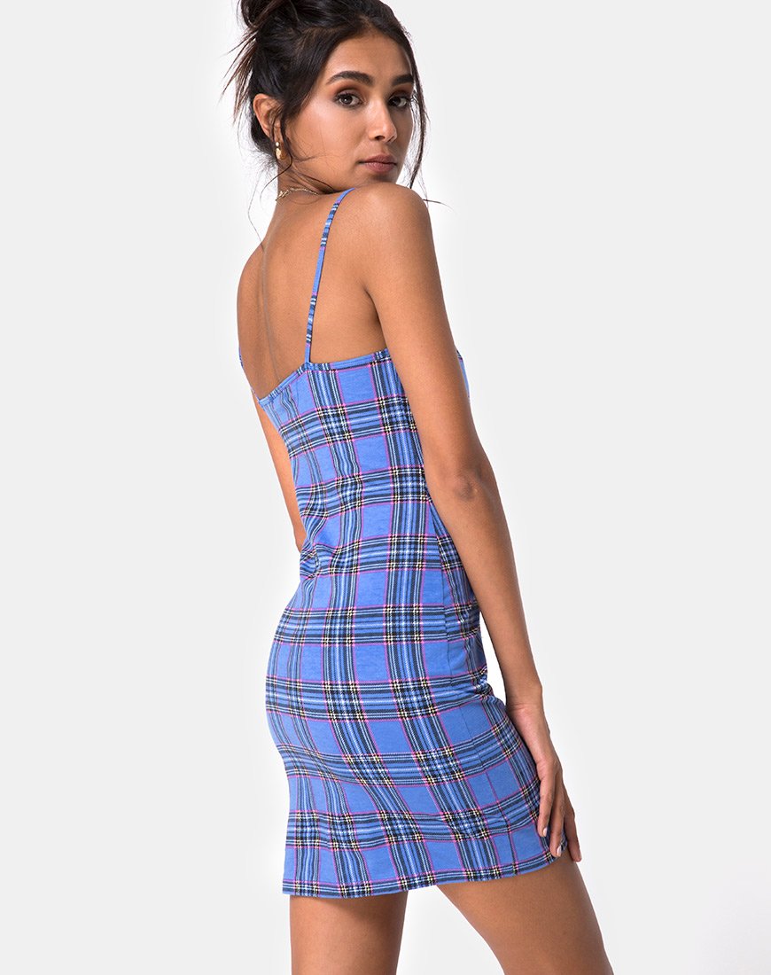 Piper Bodycon Dress in 90'S Check Azul Rosa