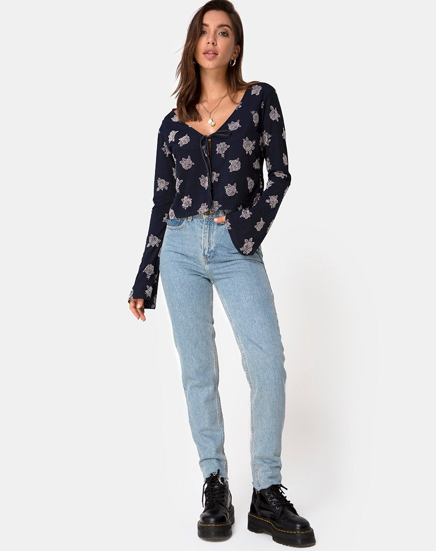 Imagen de Piqué Top en Malla Rosa Flock Negro