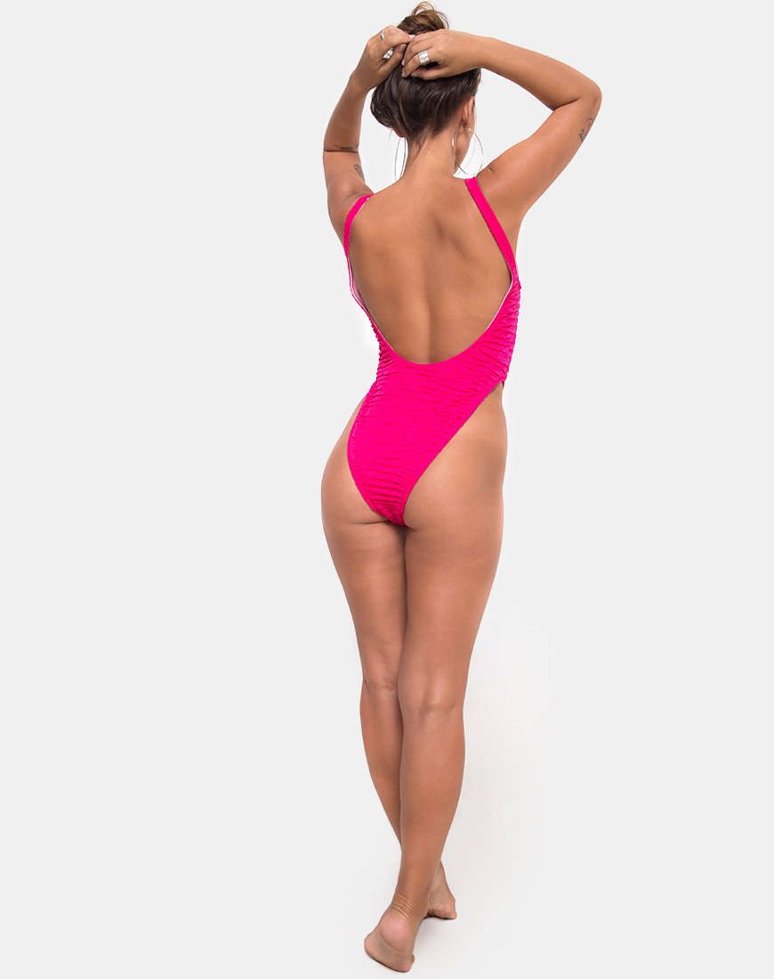 Imagen de Pollie Traje de baño en 80s Crinkle Pink Highlighter