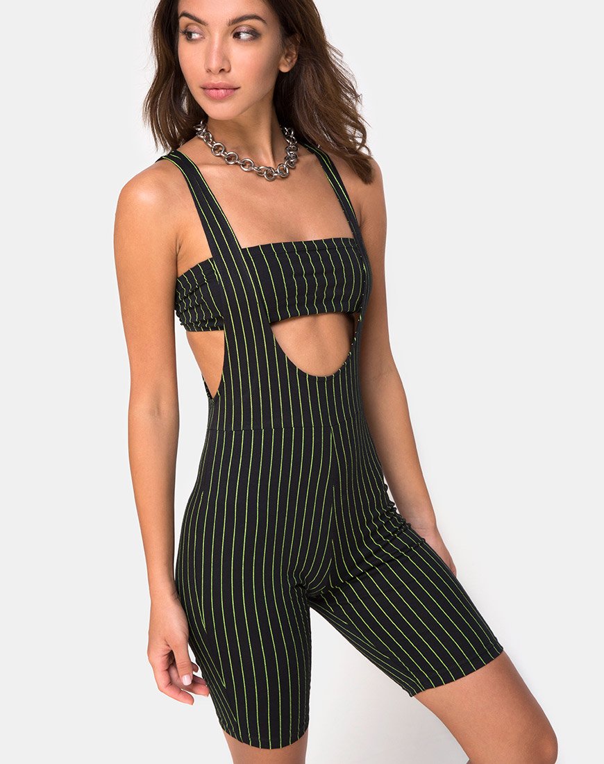 Poton Cutout Unitard en Neon Pinstripe