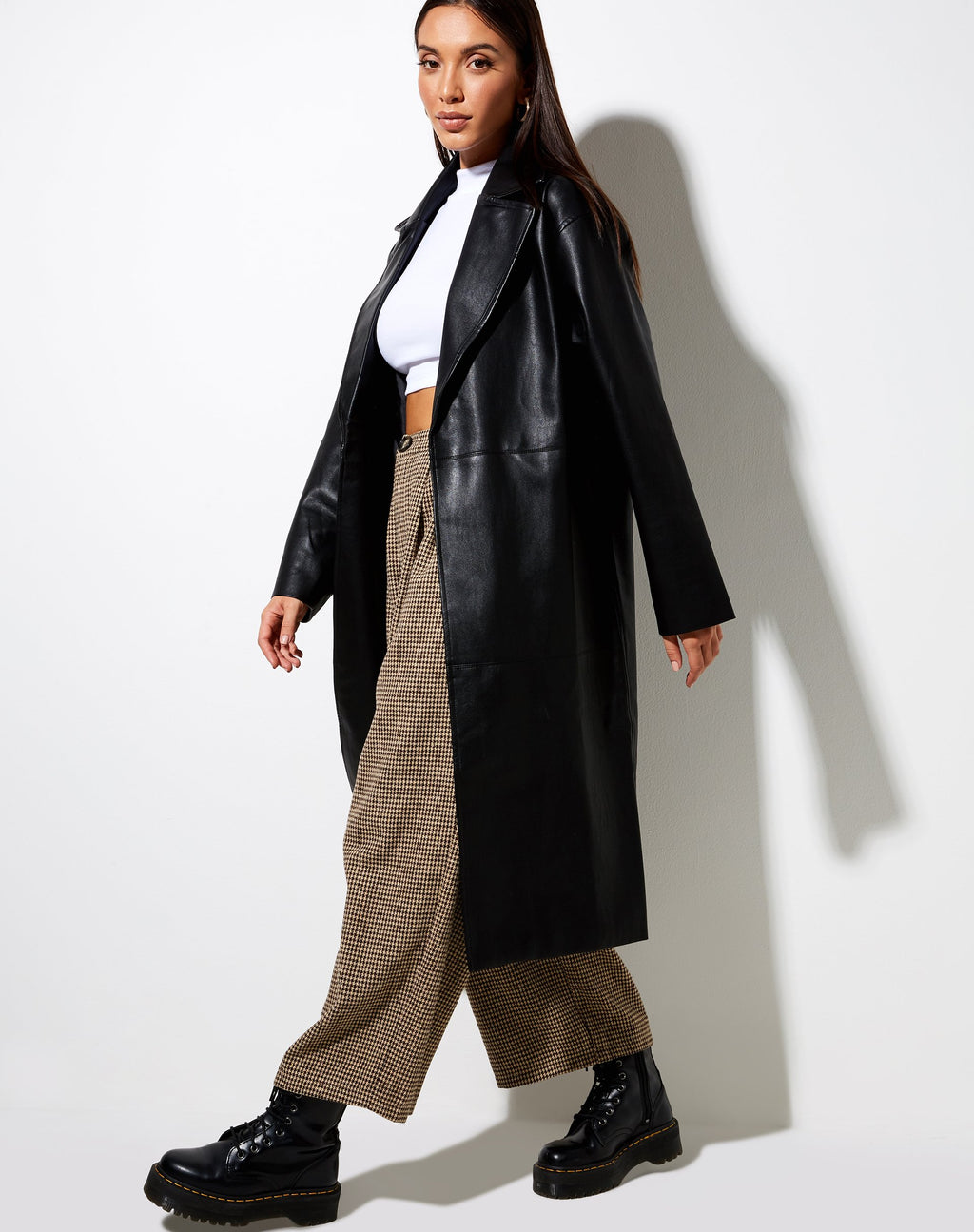 Abrigo Duster Longline en Pu Negro