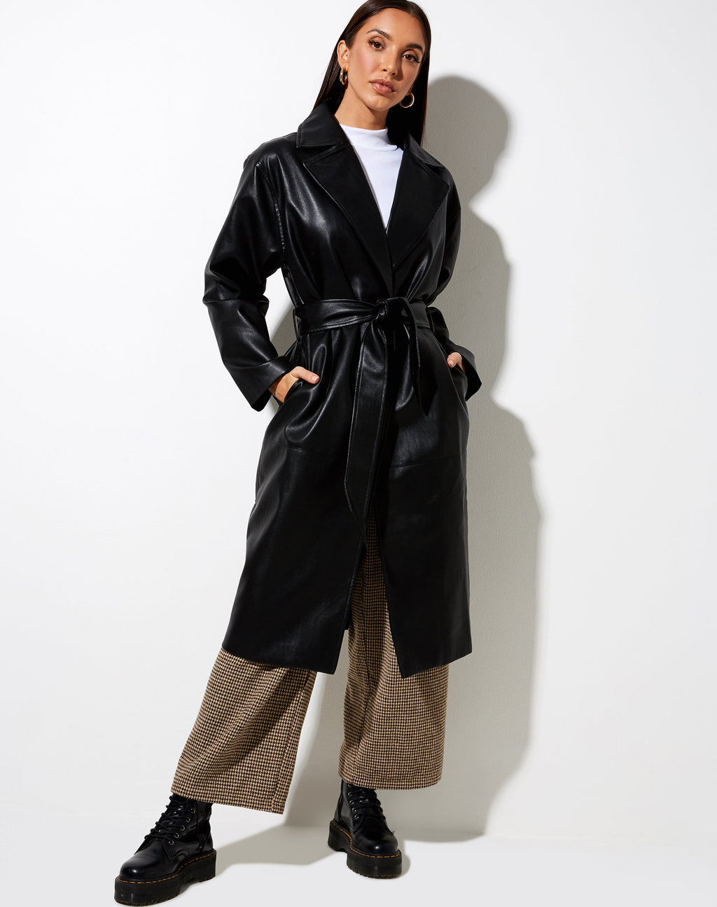 Abrigo Duster Longline en Pu Negro
