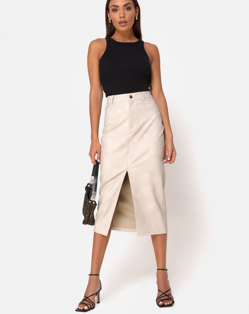 Imagen de Pyra Falda Midi en PU Piedra
