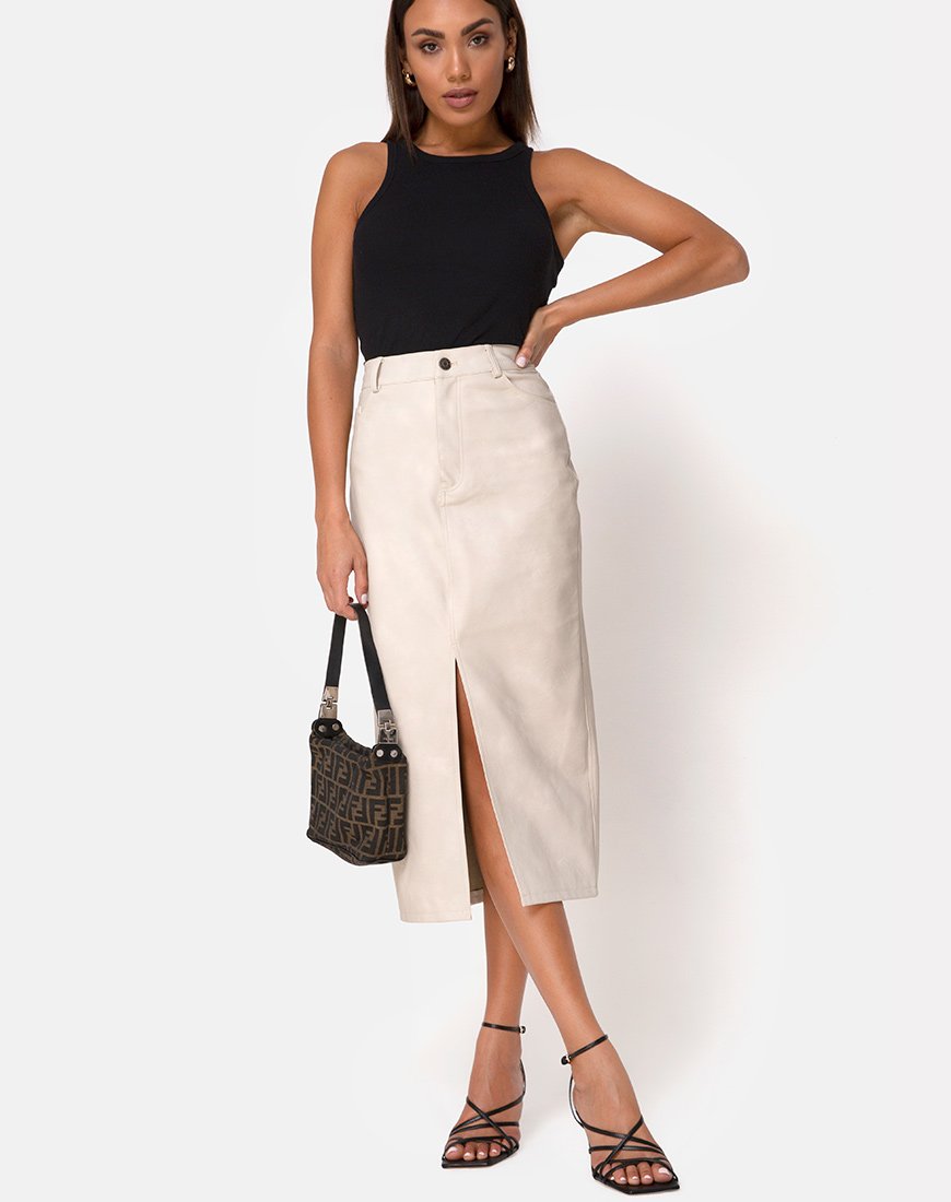 Imagen de Pyra Falda Midi en PU Piedra
