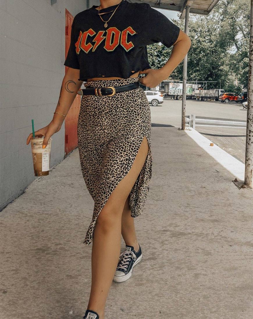 Falda Saika Midi en Rar Leopardo Marrón