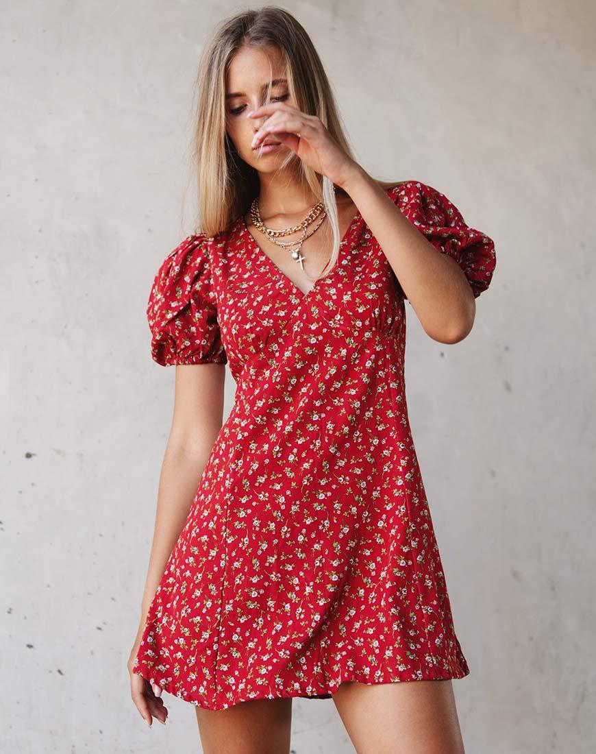 Vestido Elfira en Falling for You Floral Rojo