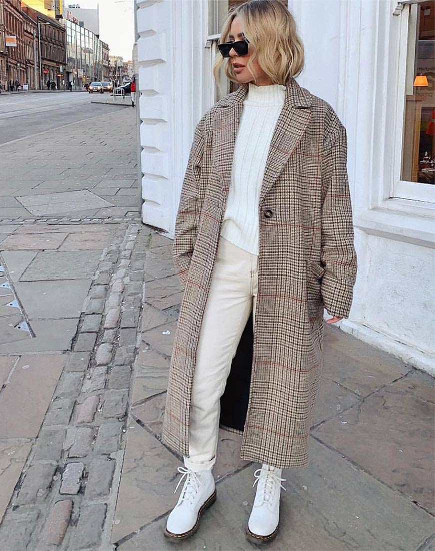 Abrigo Duster Longline en Glenn Check Natural