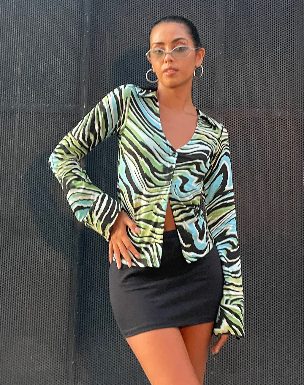 Camisa Ruth en azul cebra deformado