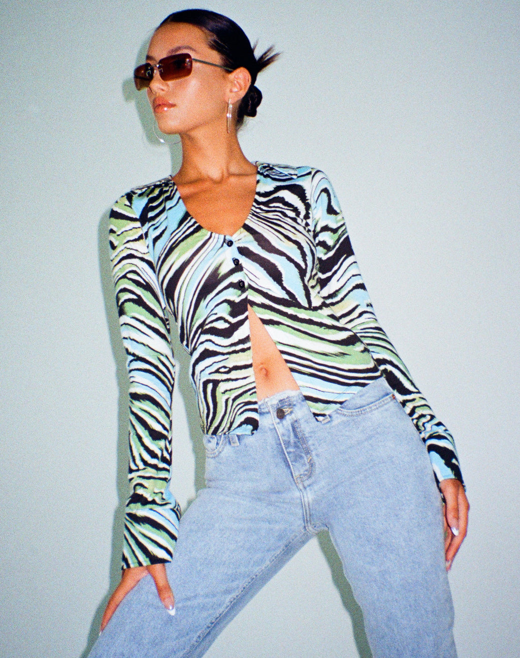 Camisa Ruth en azul cebra deformado