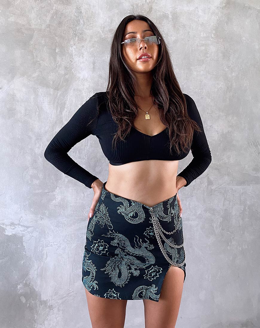 Falda Wren en Flor de Dragón Negro y Menta