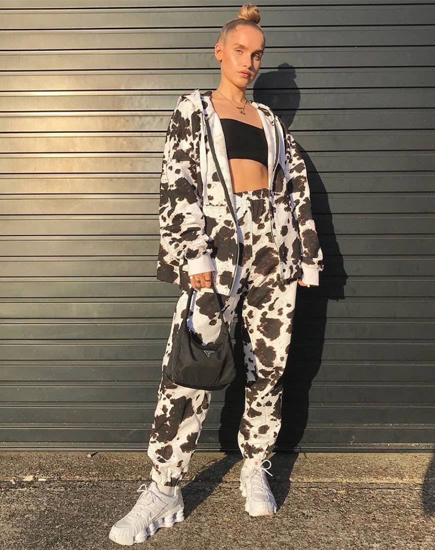 Imagen de Hollack Sudadera con cremallera en piel de vaca Marrón/Blanco