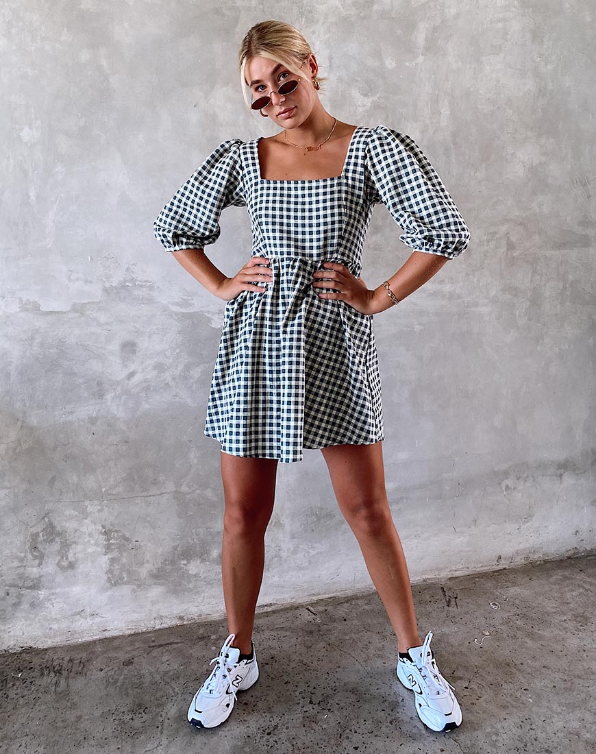 Vestido Kezie Skater en Gingham Crema