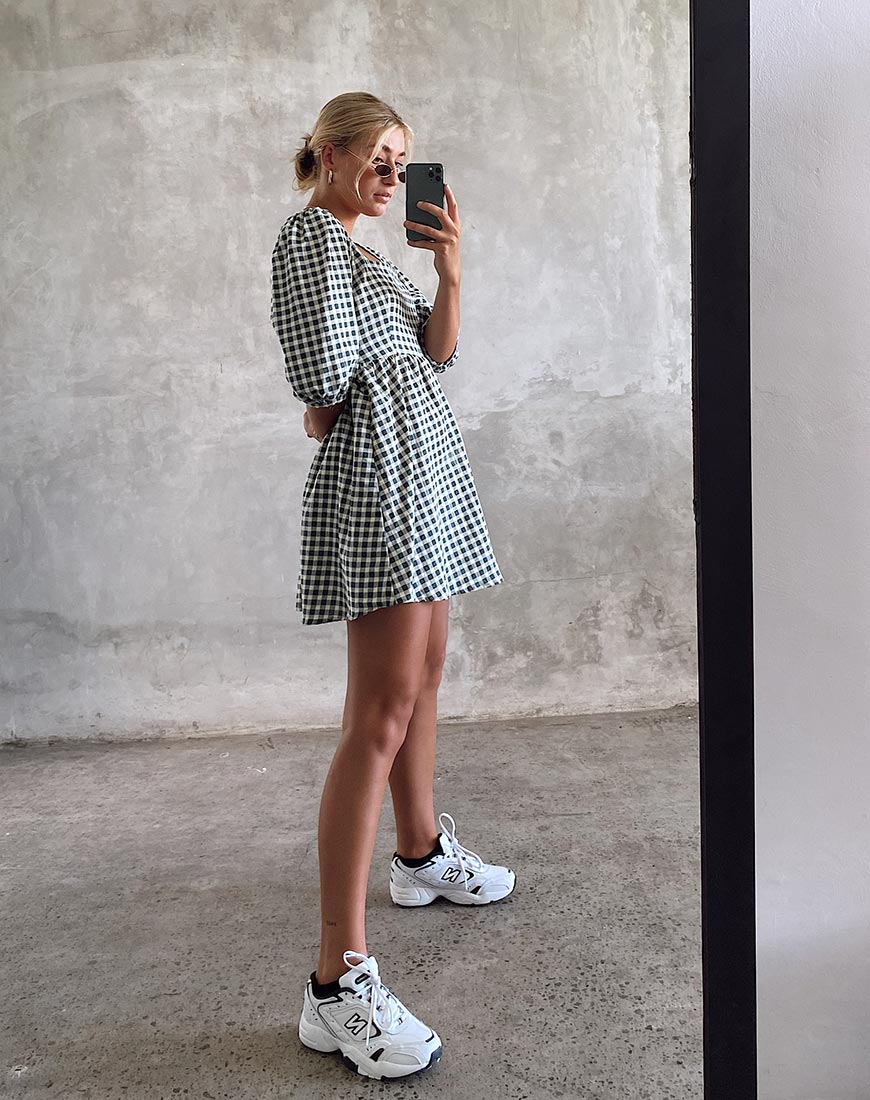 Vestido Kezie Skater en Gingham Crema