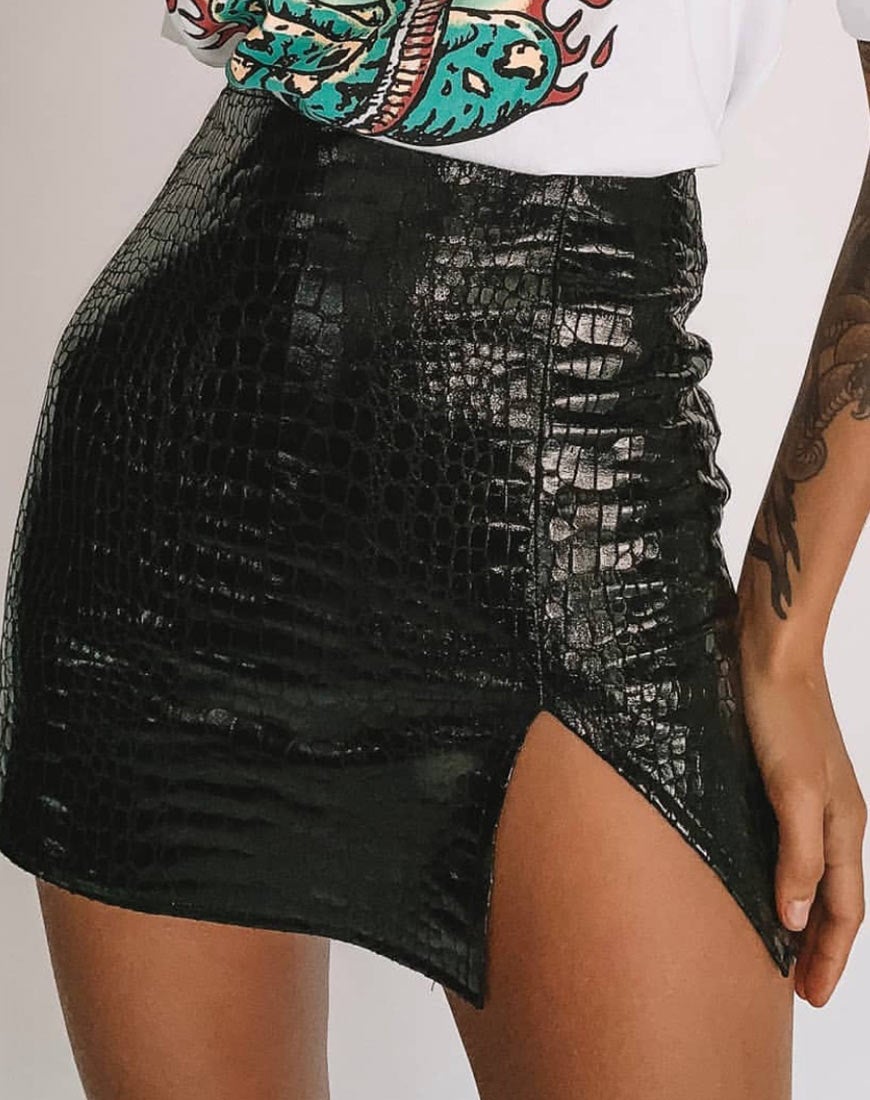 Minifalda Wren en PU Croco Negro