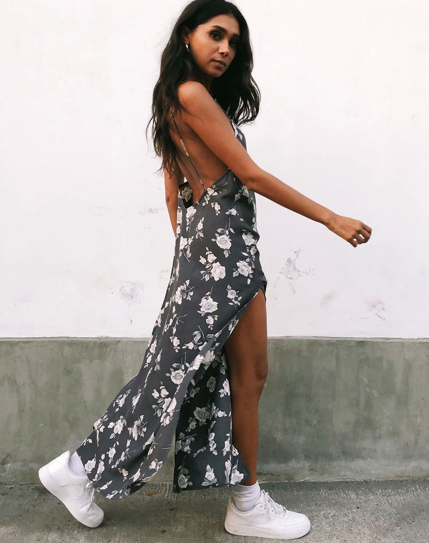 Maxi Vestido Hime en Gris Rosa Blanco