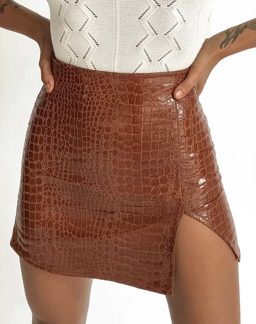 Imagen de la minifalda Wren en PU Croco Marrón