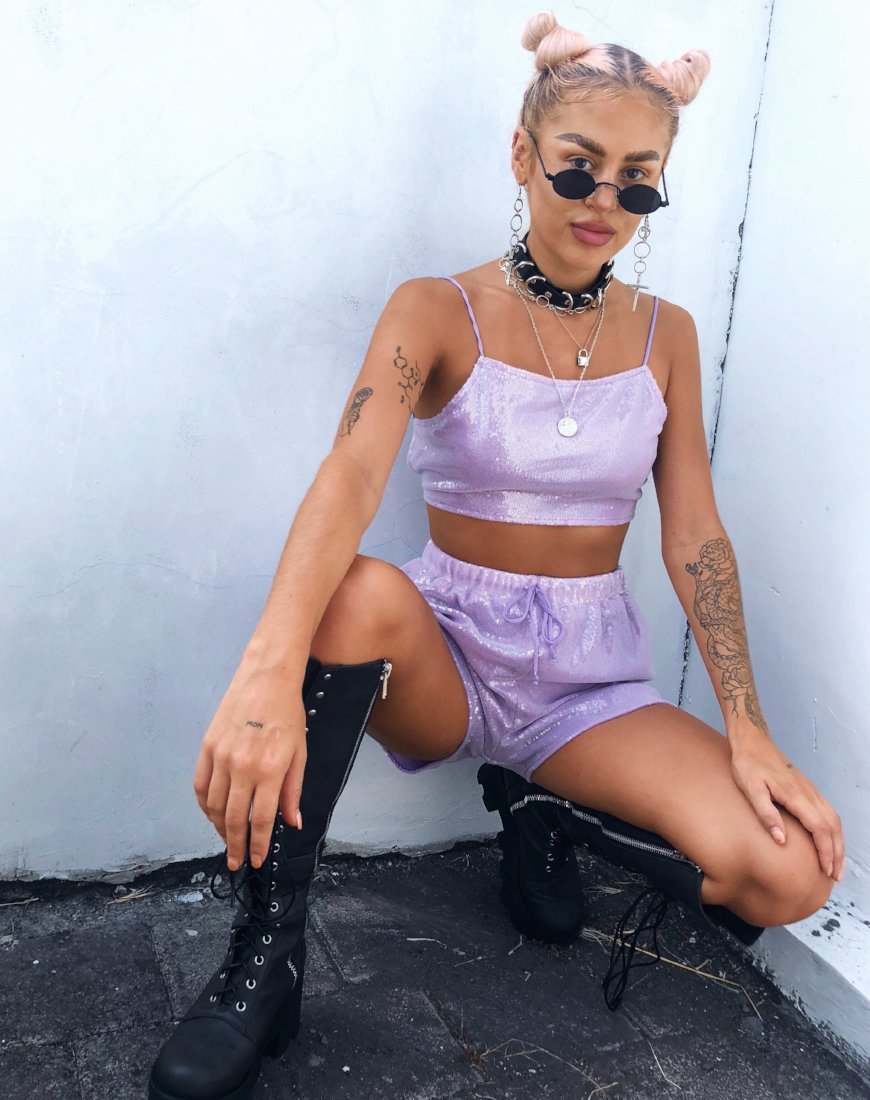 Sasha Crop Top en Mini lentejuelas mate Lila